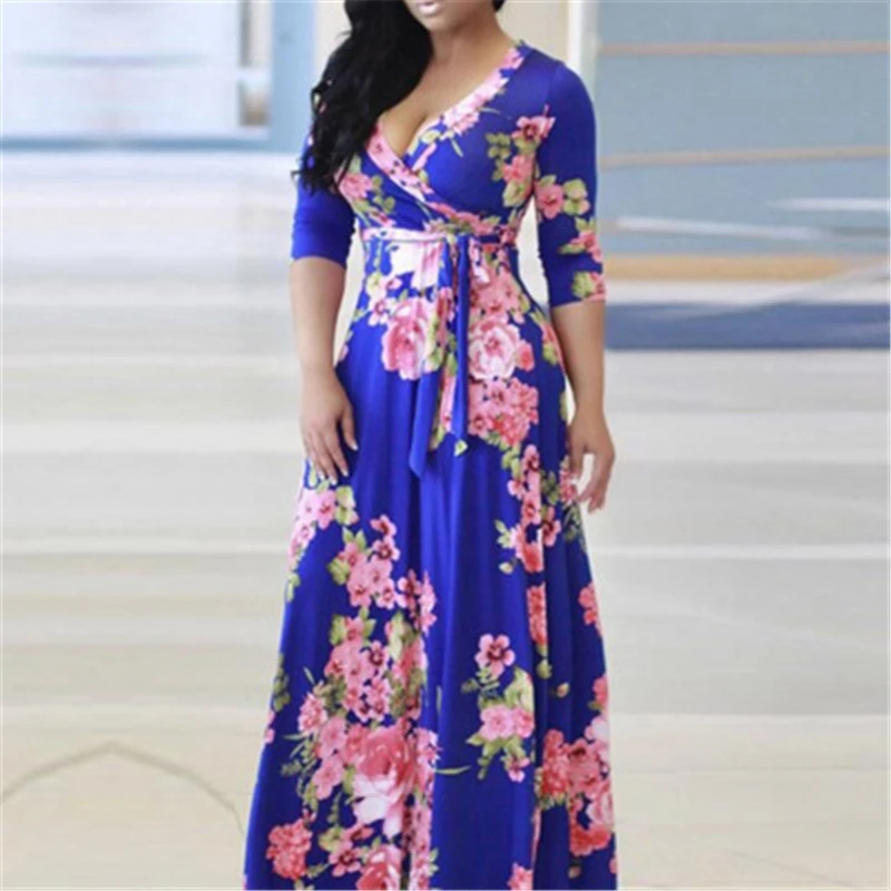 Осень империи богемное платье Для женщин цветочные Boho свободное пол Длина