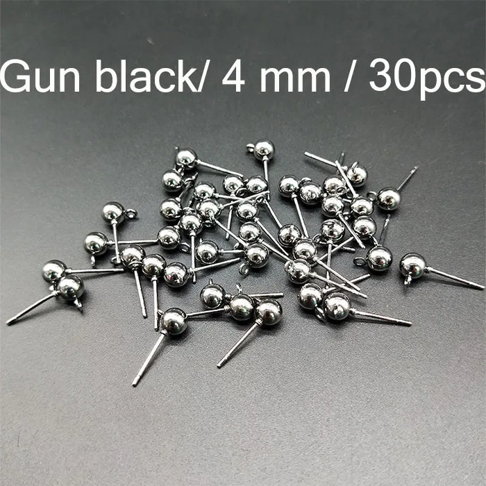 Gun black 4mm 30pcs DIY ювелирные аксессуары ‒ серёжки 30 шт Металлические серьги-гвоздики мяч иглы и 100 шт. пусеты для серёжек 100 шт. Открытый круг кольца для прыжков - Цвет: Gun black 4mm 30pcs