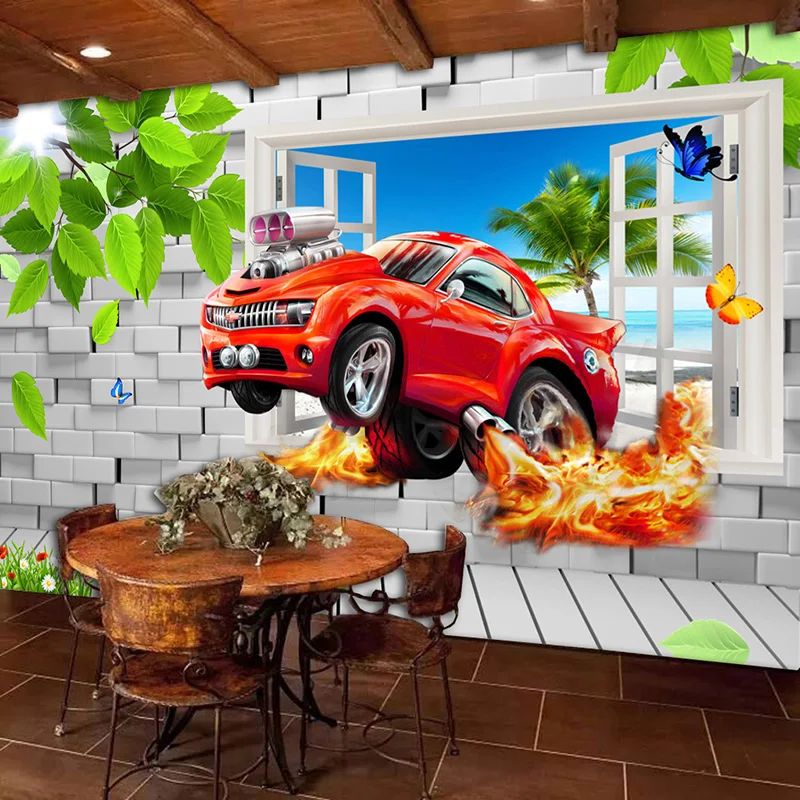 Фотообои 3D мультфильм автомобиль сломанные стены фрески для детской спальни