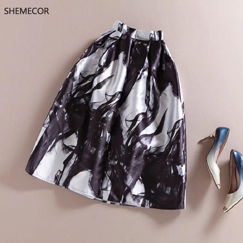 Юбка-миди в винтажном стиле SHEMECOR черная плиссированная юбка с цветочным принтом