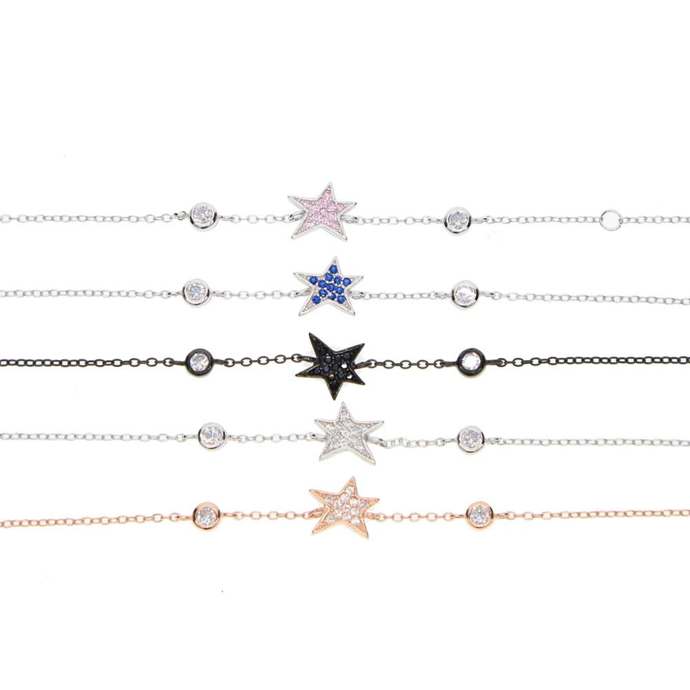 Подарок на год для ен девушка 17 см north star коннектор CZ Шарм Изысканный тонкий 925 дизайнерские ювелирные изделия стерлингового серебра звезда браслет милый