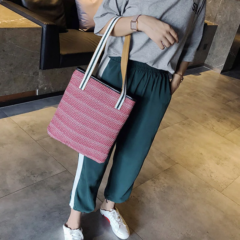 TFTP-новая тканая сумка в полоску женская на плечо Повседневная модная для покупок