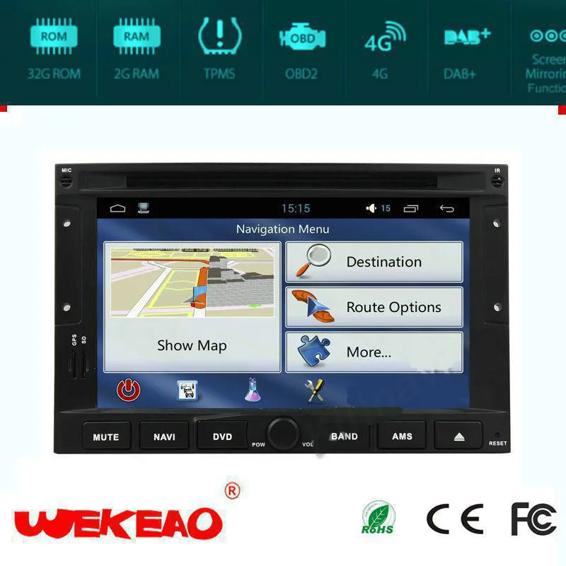 Автомобильный GPS-навигатор с сенсорным экраном Wekeao для Peugeot 3008 5008 2009-2016 с мультимедийной системой воспроизведения, поддержкой Wi-Fi и 3G на базе Android 7.1.