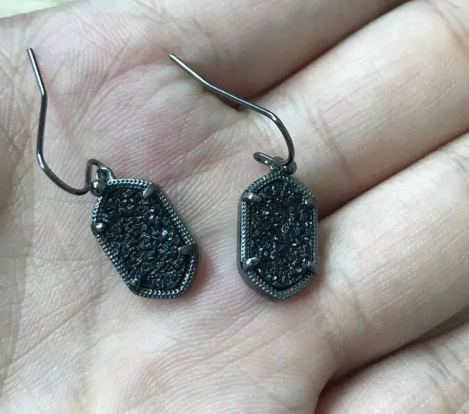 Black earring Маленькая розовая, золотая, овальная Druzy Геометрическая подвеска ожерелье для женщин - Окраска металла: Black earring