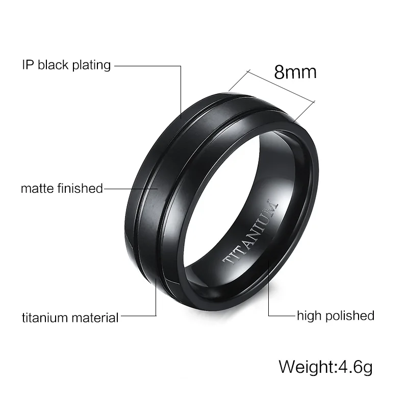 Vnox изделия 8 мм черный Титан Сталь купол Кольца для Для мужчин матовой отделкой