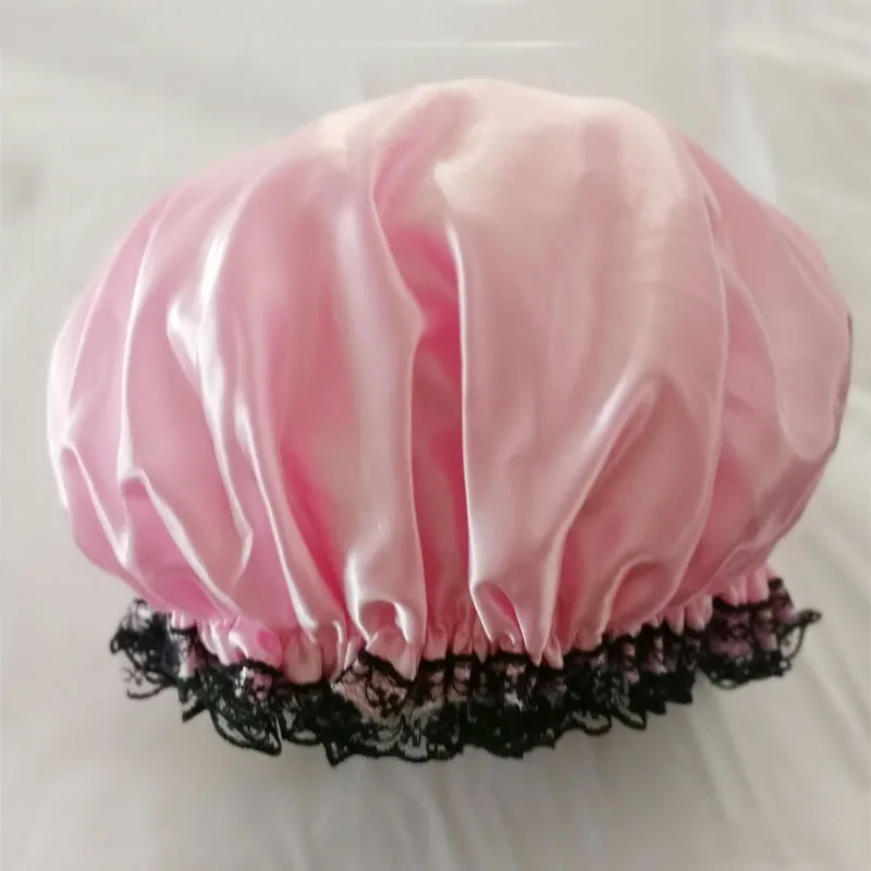 

New Lovely Thick Women Shower Caps Colorful Double Layer Bath Shower Hair Cover Adults Waterproof NE