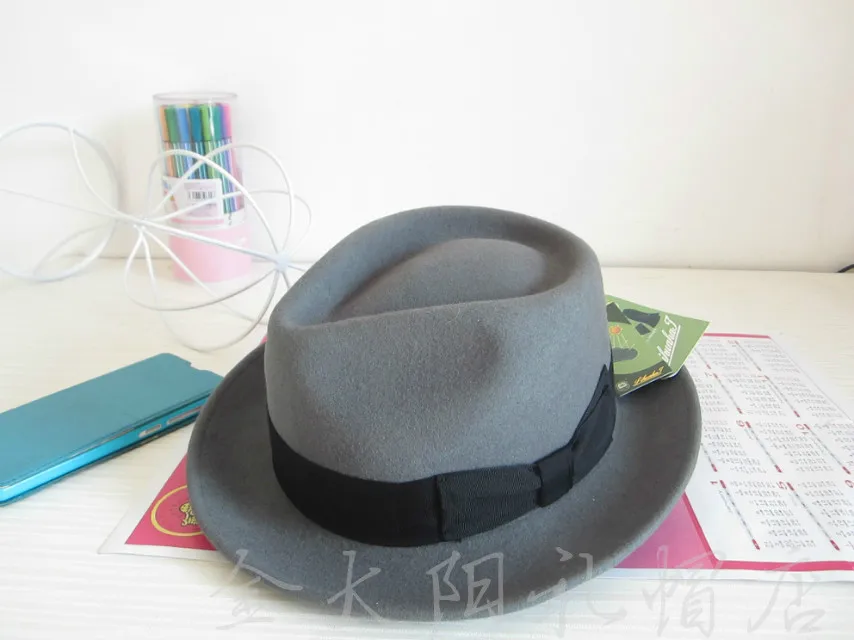 Gray LIHUA бренд trilby шляпа котелок из шерсти шляпа вечерние модные фетровые шляпы серого цвета мужская шляпа Федора - Цвет: Gray