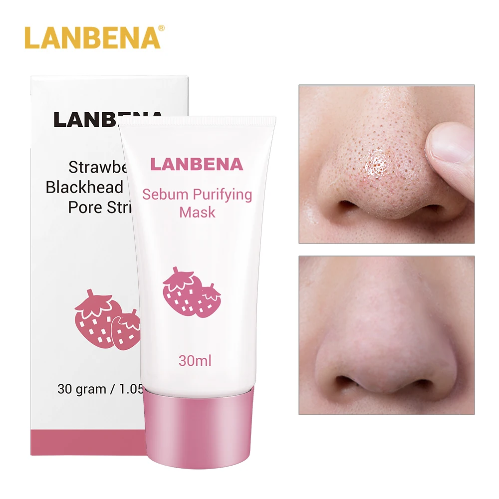 LANBENA, маска для удаления угрей клубники, маска для носа, грязевая полоска пор, черная маска, маска для ухода за кожей, лечение акне, маска для очистки носа