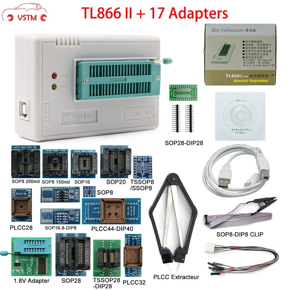 Программатор TL866II Plus универсальный оригинальный программатор + 17 адаптеров SOP8 IC