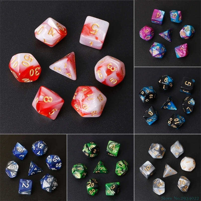 

New Acrylic Polyhedral Dice For TRPG Board Game Dungeons And Dragons D20 D12 D10 D10% D8 D6 D4 7Pcs/set Drop Ship