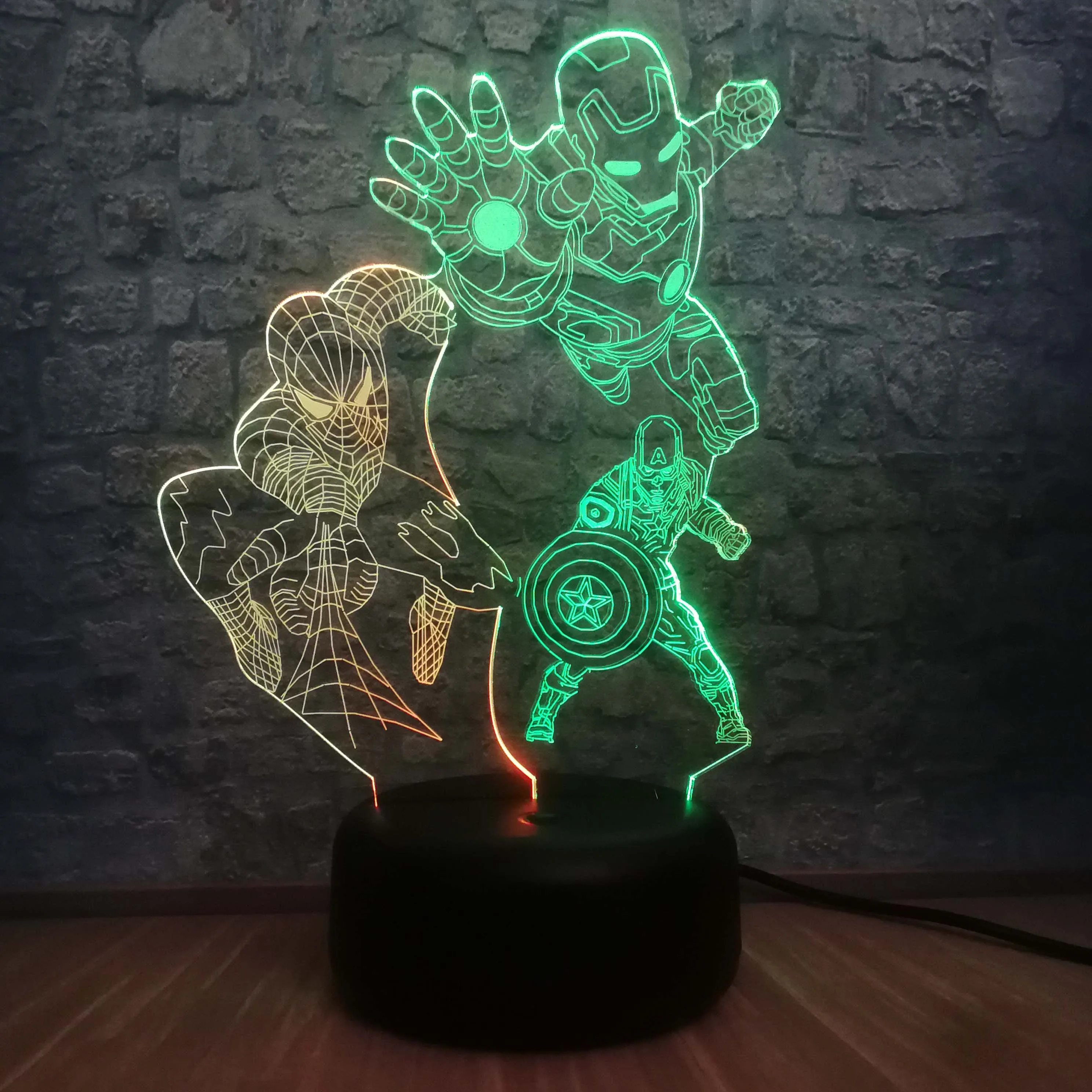 Marvel Мстители Человек паук Железный человек капитан 3D смешанные цвета luminaria USB