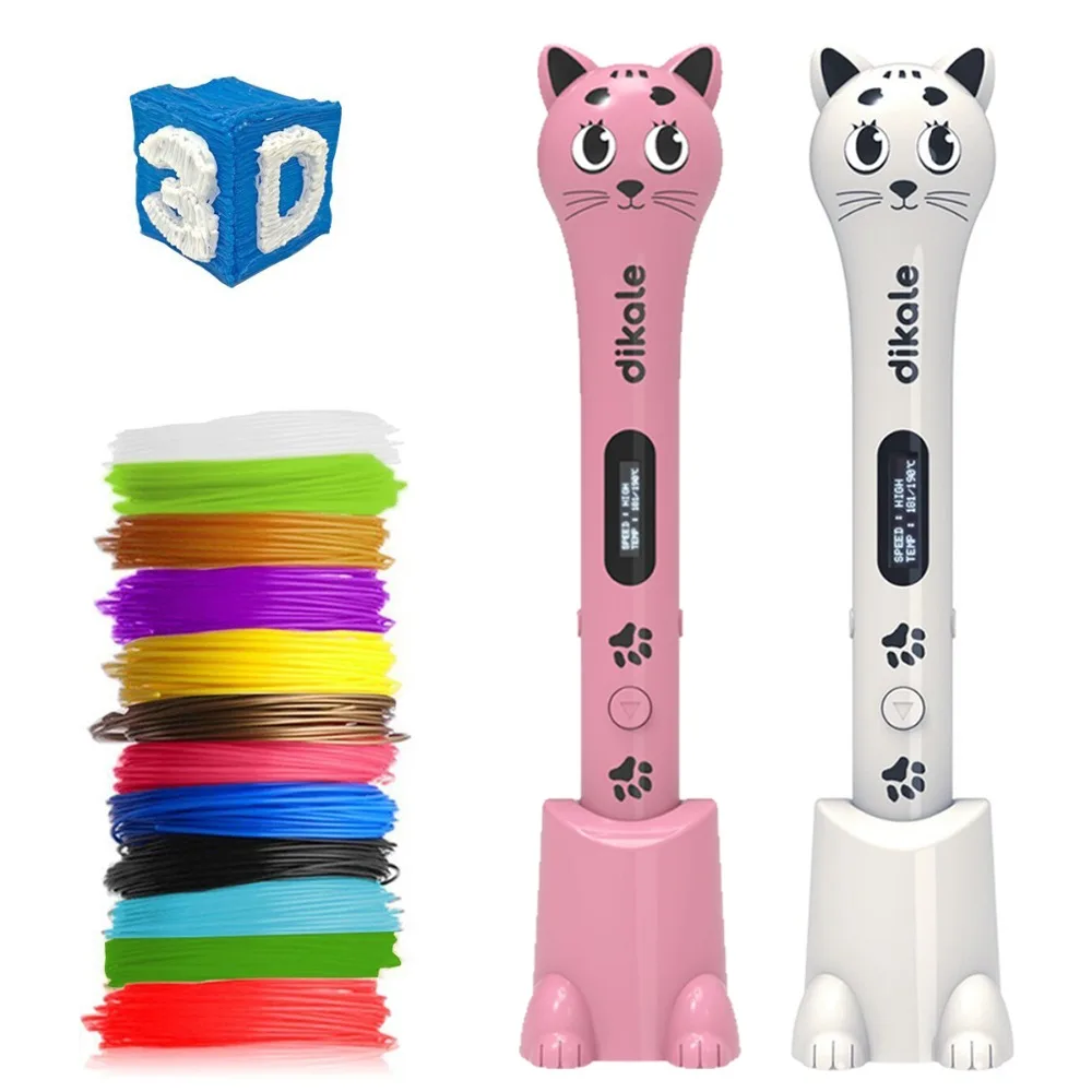 

Dikale 3D Printing Pen Cute Cat Impresora 3D Imprimante OLED 3D Pen Printer Pencil Canetas Free Filament DIY Birthday Gift Toy