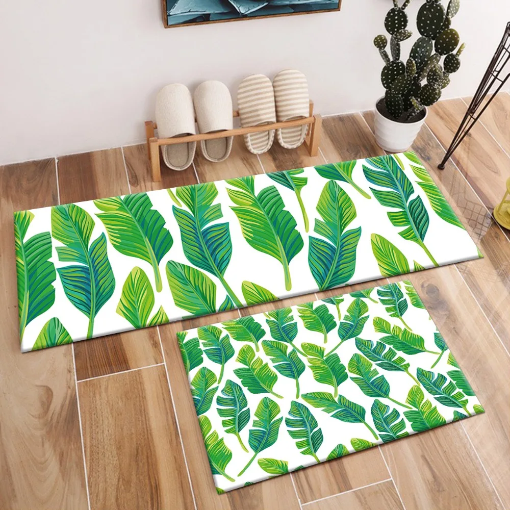 Ковер с зелеными банановыми листьями и хрустальный бархатный белый ковер для