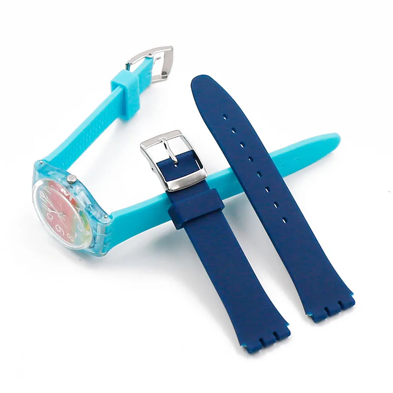 Watch accessories pin buckle 17mm19mm silicone strap men for Swatch SUOB704SUOW701GW164GB274SUTB402 waterproof strap watch band