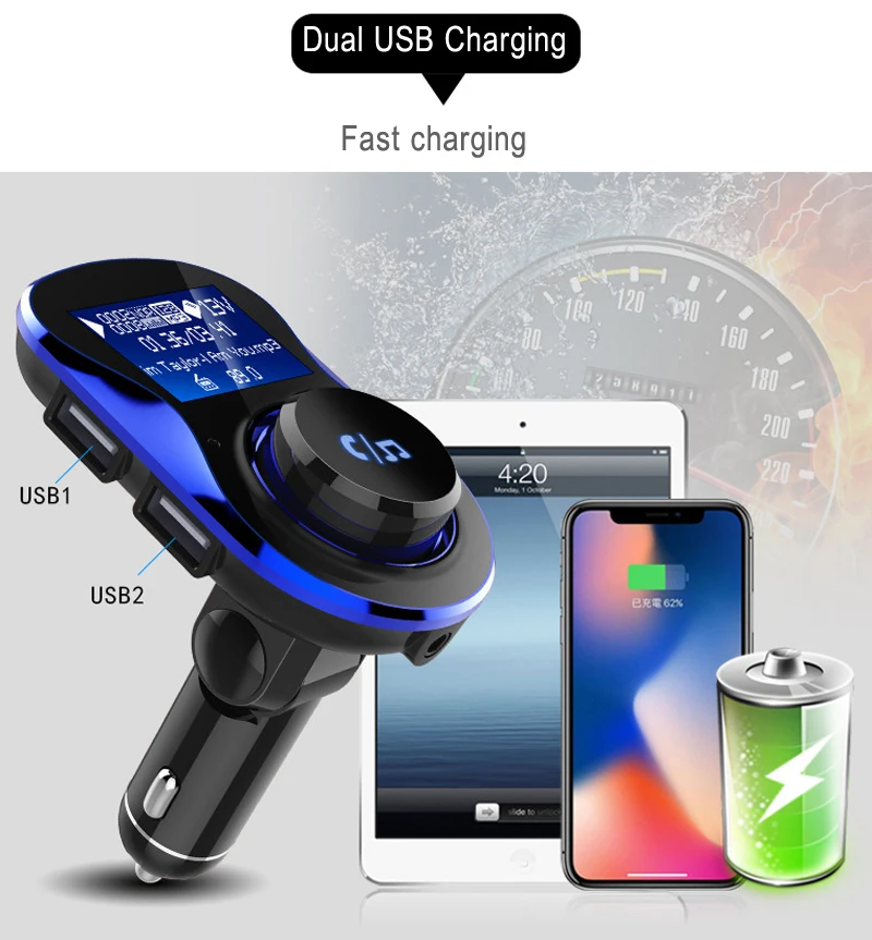 YASOKRO Bluetooth Handsfree автомобильный комплект fm-передатчик беспроводной MP3 автомобильный аудио плеер двойной USB порт зарядное устройство Поддержка TF карты и U диск