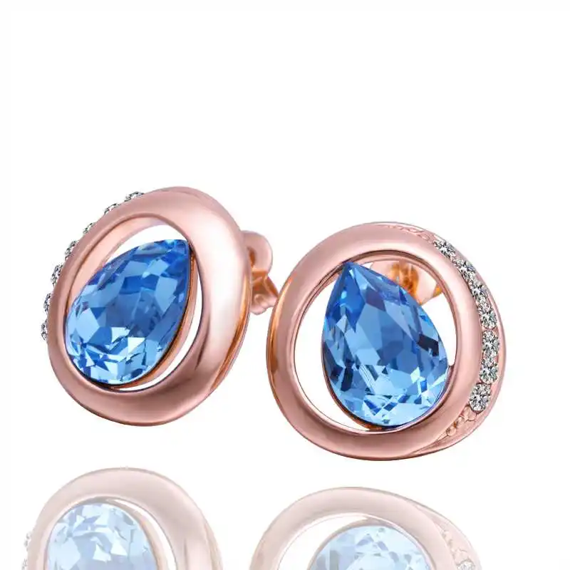 Free shipping 18K GP gold plated jewelry earring nickel free tin alloy rhinestone crystal rose golden stud earrings SMTPE279 | Украшения и