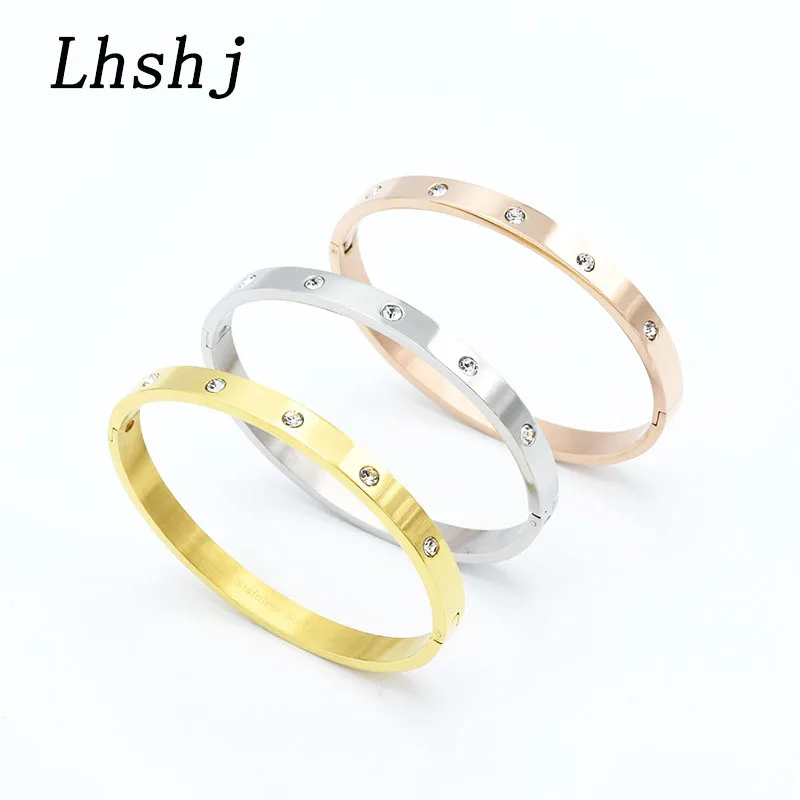 Модные нержавеющая мм сталь 6 Широкий Браслеты циркон золото Цвет Кристалл