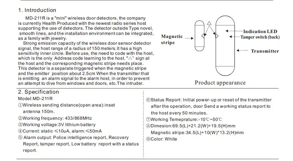 Focus 433Mhz 868Mhz Φ дверной магнитный датчик детектор окон со встроенной литиевой