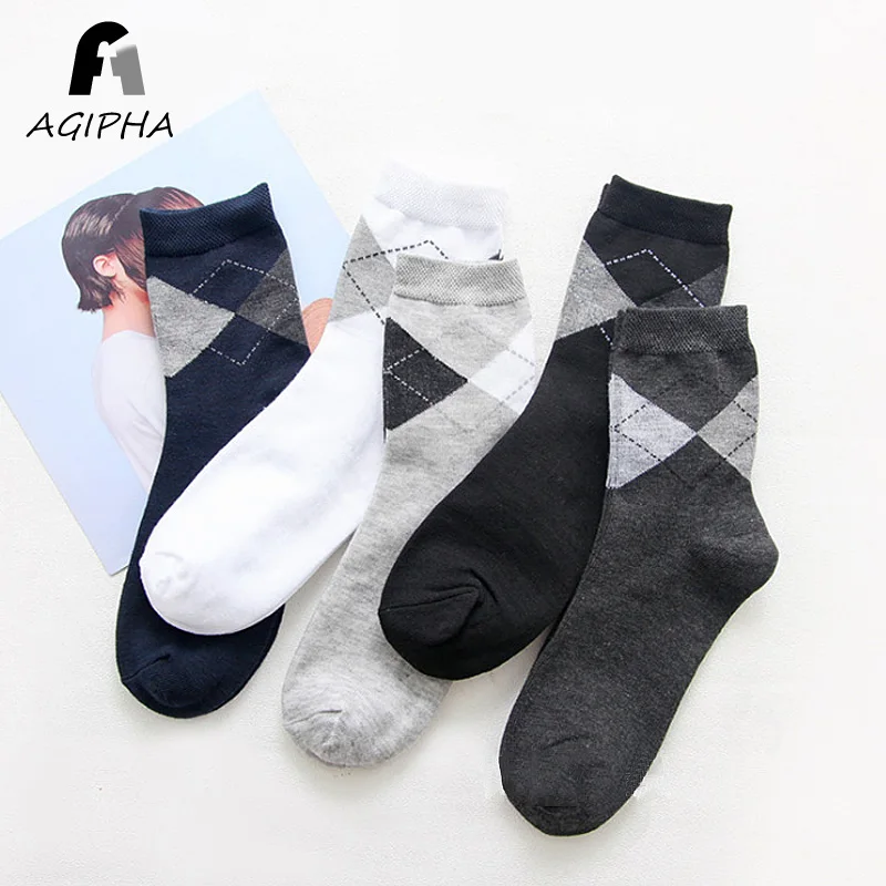 5 пар/партия хлопок Для мужчин носки Призма Клетчатый узор Стиль Повседневное