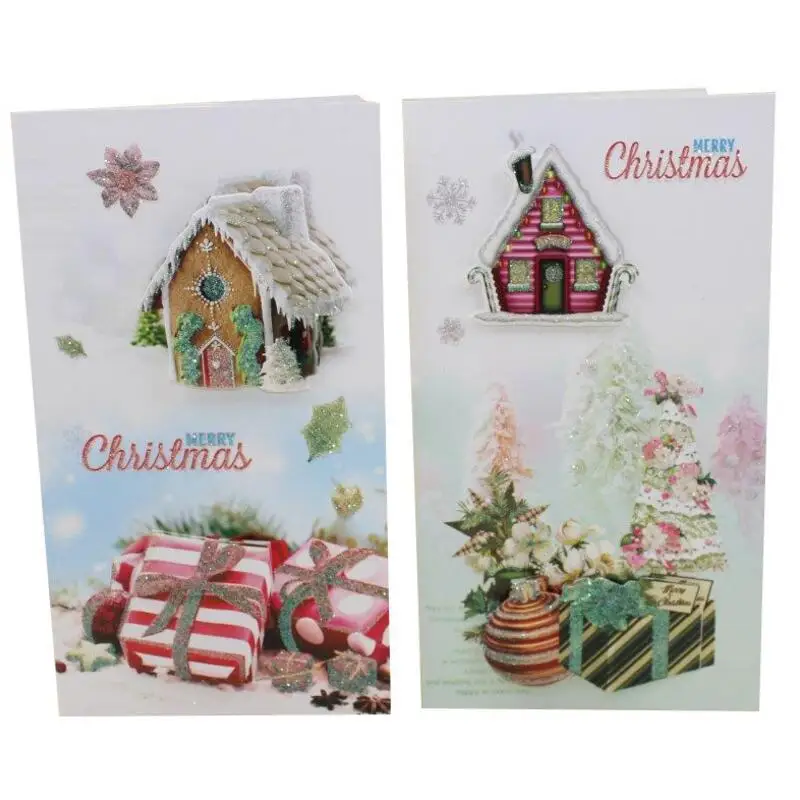

8pcs/lot Creatively Beautifully Patterned Christmas Greeting Card Three-dimensional Gift Card with Gold Powder Massage Card