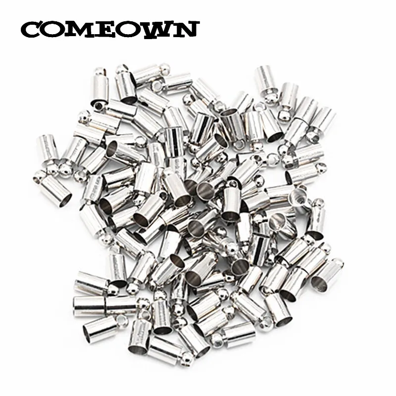 COMEOWN/100 шт. заглушки для кожаного шнура 4 мм золотого серебряного цвета зажимные