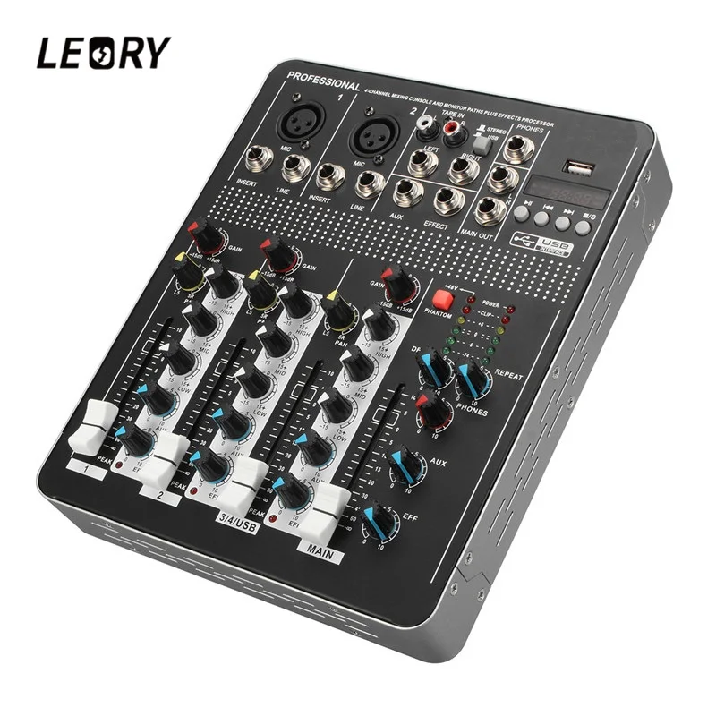 LEORY Профессиональный USB 4 канала DJ цифровым микшером Управление с цифровой