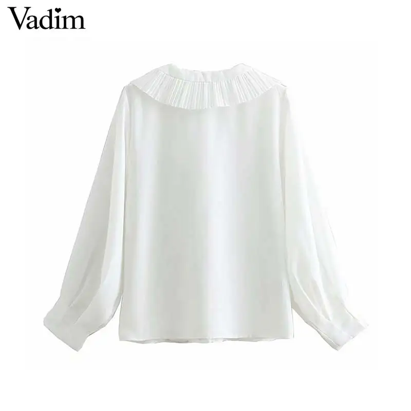 Vadim women sweet ruffles black white blouse long sleeve ruffled collar solid shirts female casual chic tops blusas LA742 |