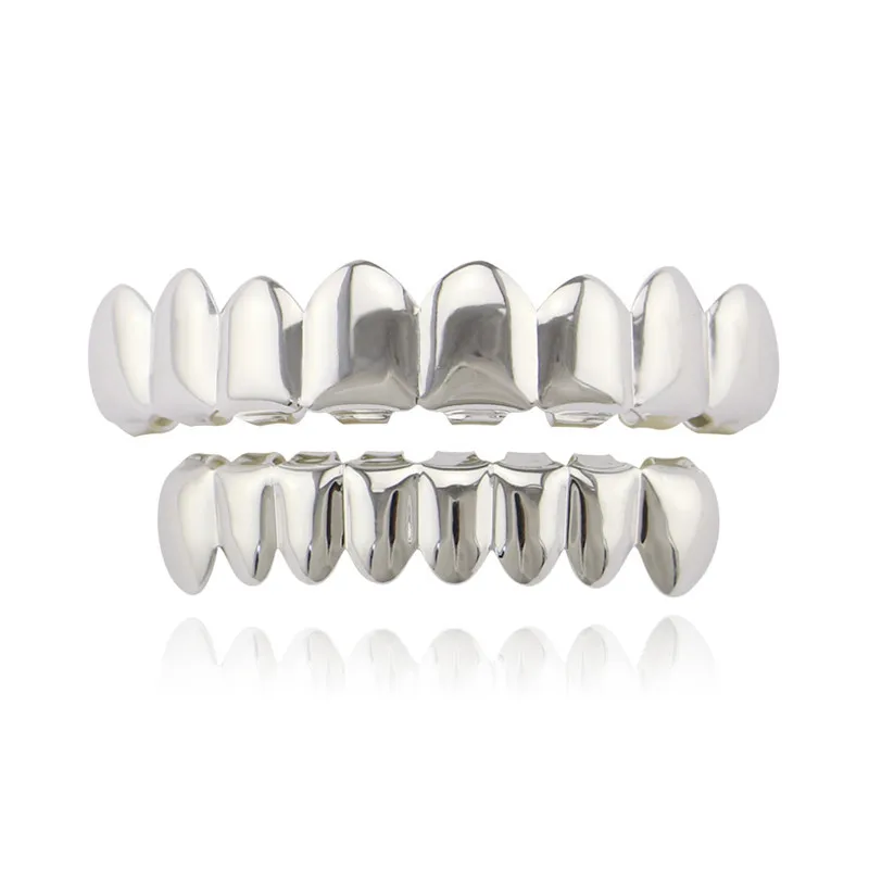 Хип-хоп золотые зубы Grillz Топ и низ 8 зубов грили стоматологический Косплей вампирский зуб шапки Рэппер вечерние ювелирные изделия подарок XHYT1007