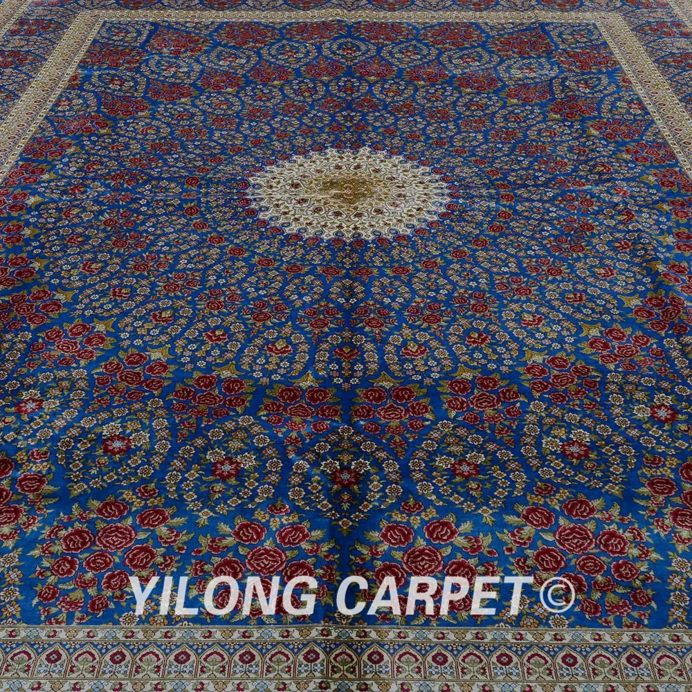 Yilong 9 'x 12' Vantage классический ковер большой старинный синий медальон Кашмир
