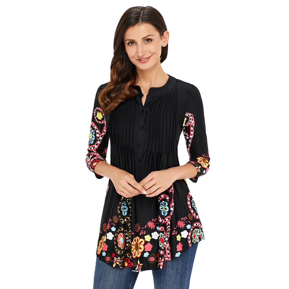 Женские шифоновые блузки с черным принтом недорогая женская одежда китайская