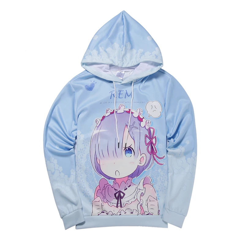 Аниме Толстовка Re: zero Kara Hajimeru Isekai Seikatsu Rem Ram Косплей с капюшоном полноцветный