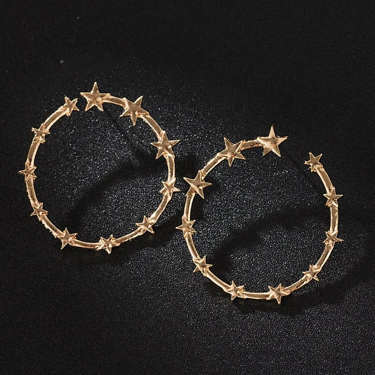 2021 Новое поступление женские популярные модные круглые серьги макси со звездами