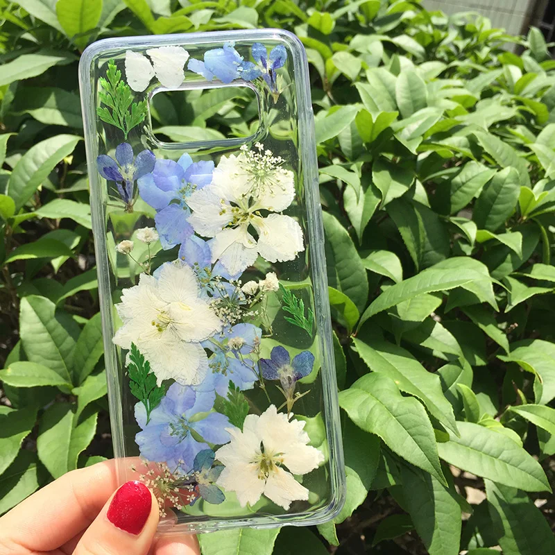 Tfshining Dried Real Flower Handmade Clear Pressed Phone Case For Samsung Galaxy S9 S10 Plus S8 Note 8 9 Soft TPU Back |