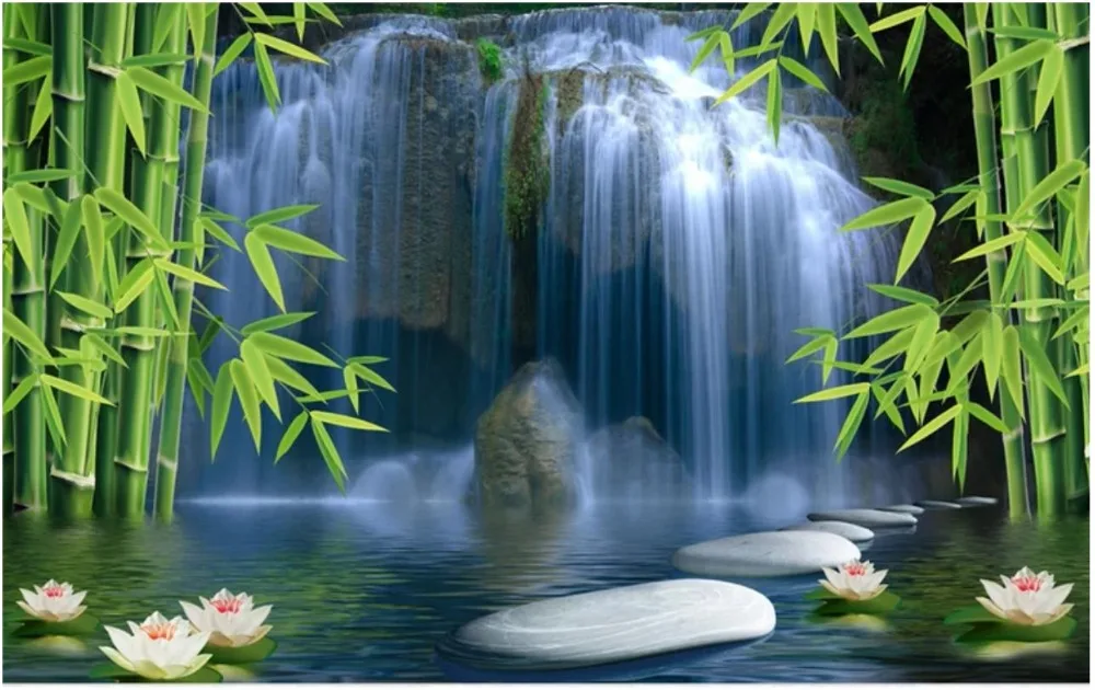 Custom photo wallpaper 3d wall murals Bamboo Forest Waterfall TV Background Wall papers for living room decoration | Обустройство