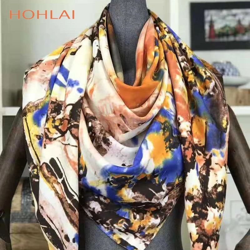 Роскошный брендовый шелковый шарф 130 см женские квадратные шарфы с цветочным