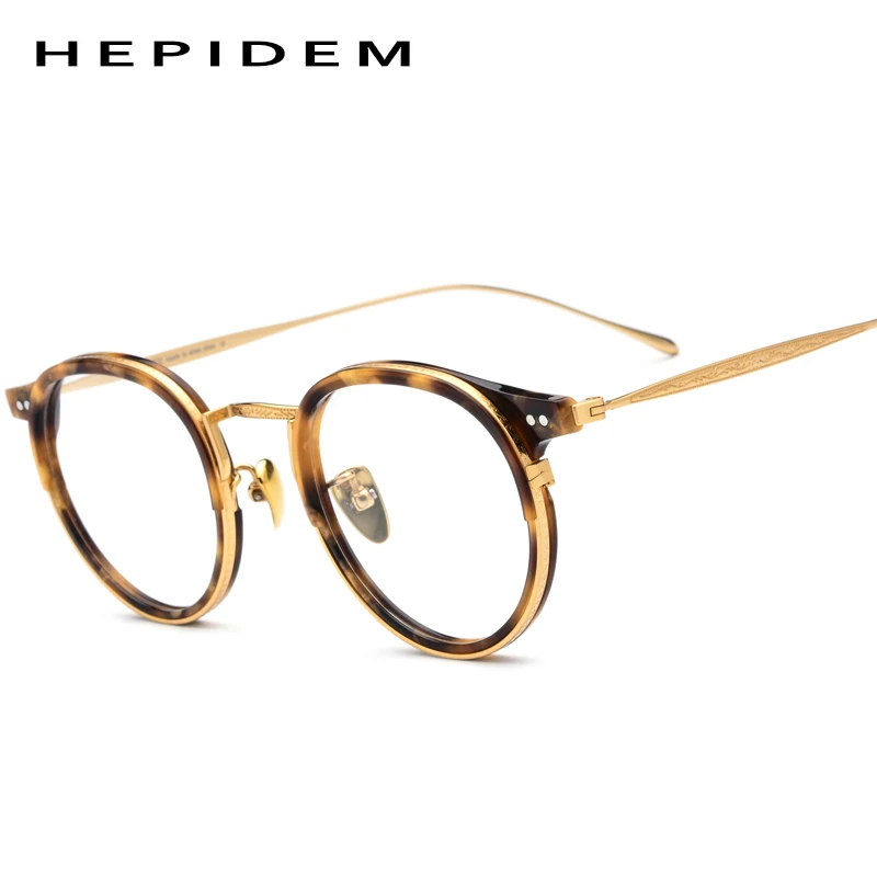 HEPIDEM Pure B титановая ацетатная оправа для очков, мужские новые брендовые дизайнерские женские винтажные круглые оптические очки для близорукости - Цвет оправы: 1