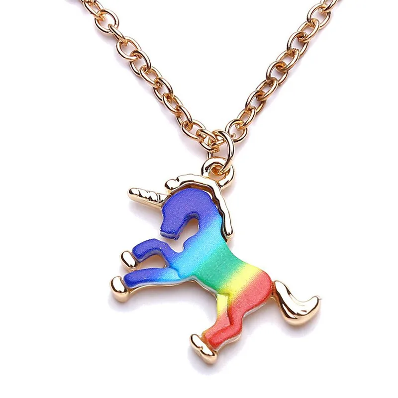 New Women Charm Colorful Metal Unicorn Pendants Necklace Friendship Choker Collars Jewelry Holiday Cute Rainbow Colors | Украшения и