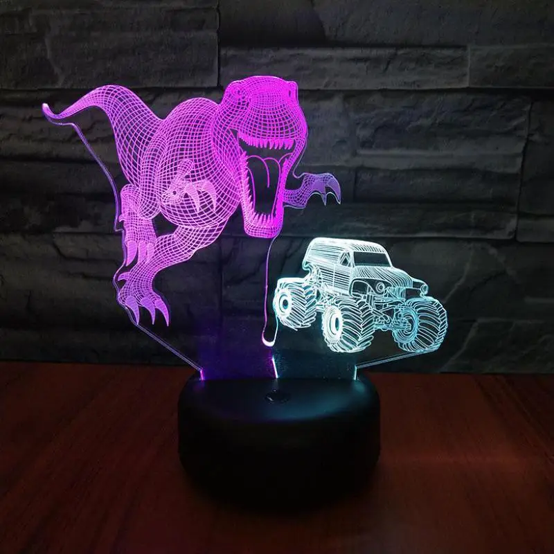 Тираннозавр вездеходный автомобиль 3d ночной Светильник визуальный креативный
