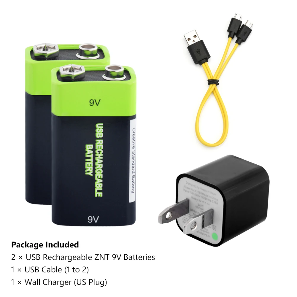 2pcs usb US charger 2 шт. высококачественный Micro USB ZNT аккумулятор 9 в 400 мАч литий-ионный полимерный аккумулятор+ Usb кабель для зарядки+ настенное автомобильное зарядное устройство - Цвет: 2pcs usb US charger