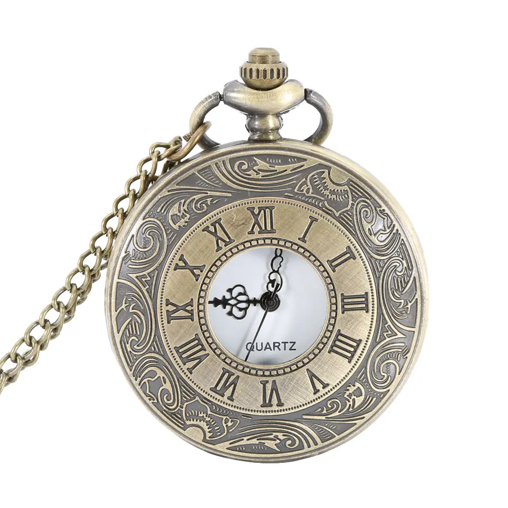 Карманные часы Fob с римскими цифрами винтажные кварцевые ожерелье подвеской