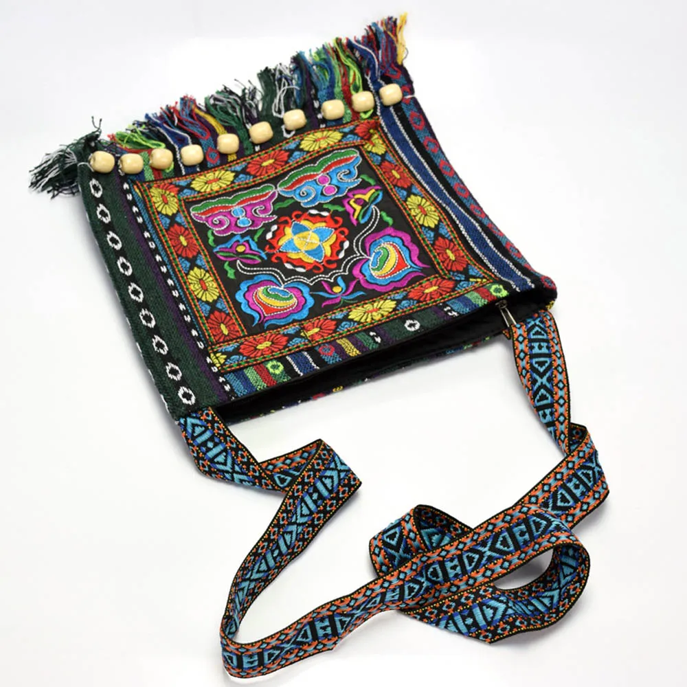 Hmong Vintage Chinese National Style Ethnic Shoulder Bag Embroidery Boho Hippie Tassel Tote Messenger Bags