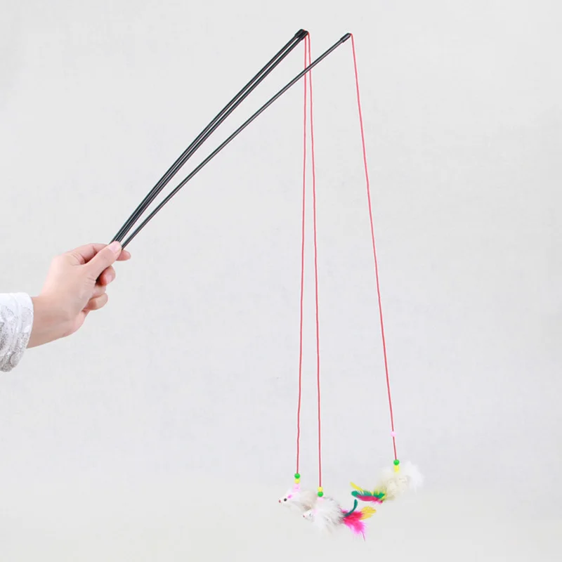 10 шт./лот забавные игрушки для кошек рыболовные удочки с мышью и перьями