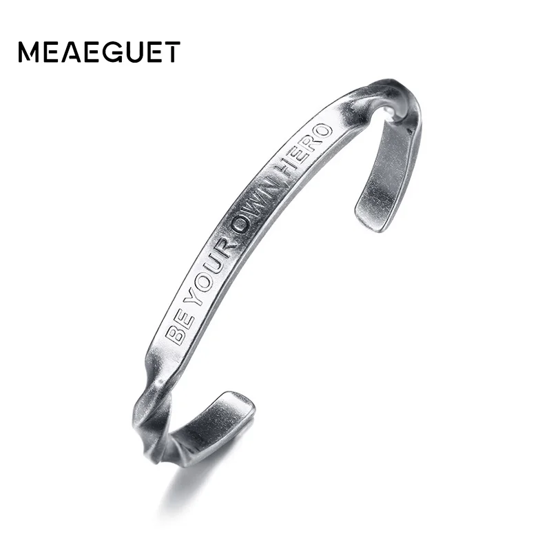 Meaeguet Ретро Выгравированные спиральные браслеты с буквами быть вашим собственным героем персонализированные подарки для любви браслеты из нержавеющей стали Pulseira