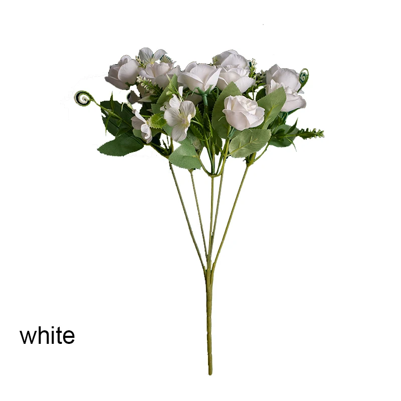 white Искусственные мини шелковые розы цветы для свадьбы DIY украшения маленькие ремесленные Цветы Букет синий поддельные цветочный Декор для дома - Цвет: white