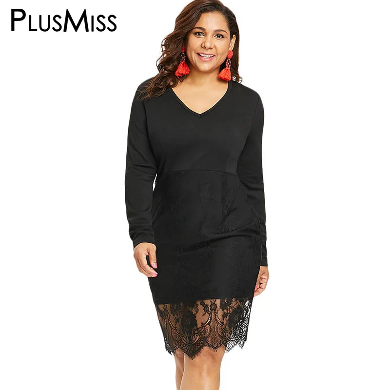 PlusMiss размера плюс сексуальное кружевное черное Платья для вечеринок 5XL XXL Для