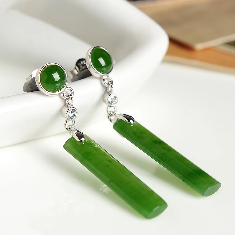 Аутентичные натуральные и Hetian jade Jasper серьги с сертификатом женские длинные