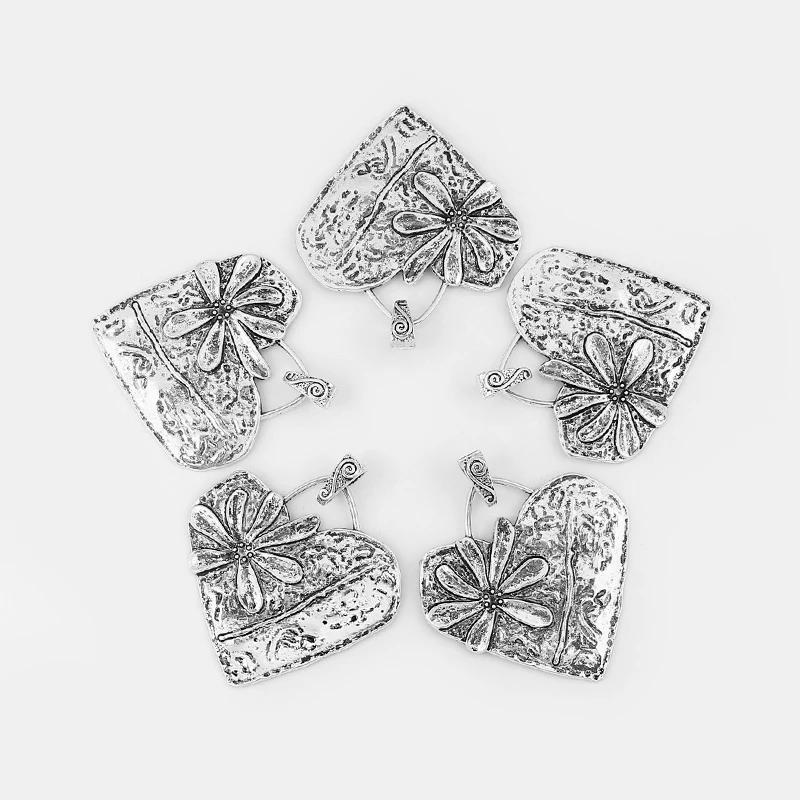 5pcs Large Hammered Heart Carved Flower Charms Pendants DIY Necklace Jewelry Making Findings 67*66mm | Украшения и аксессуары