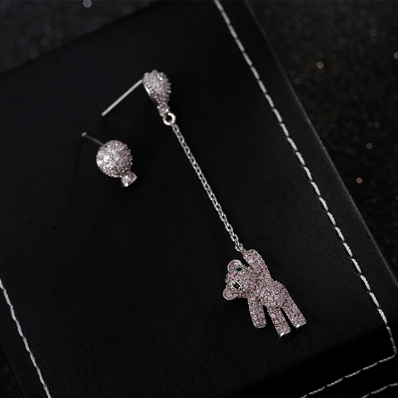 Асимметричные серьги с кристаллами воздушные шары панда медведь капли розовые