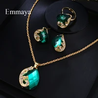 emmaya brand fashion luxury aaa cubic zircon crystal earrings necklace ring set for women popular wedding jewelry set gift