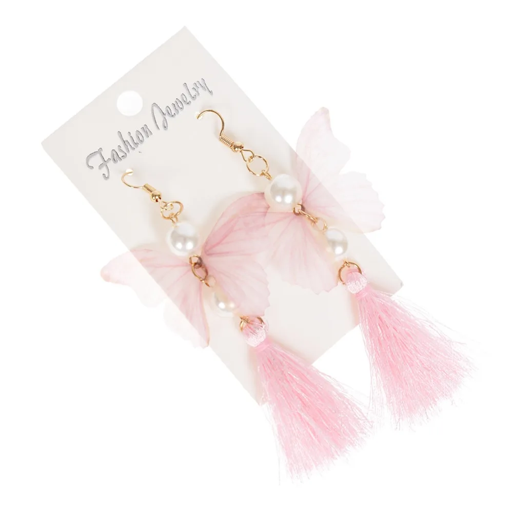 Богемный Стиль бабочка Серьги золото-Цвет длинная цепь с имитацией жемчуга